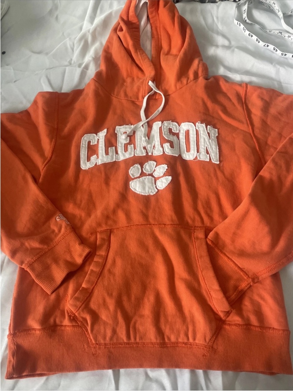 Clemson Press Box Sz L women’s orange white hoodie long sleeve drawstring